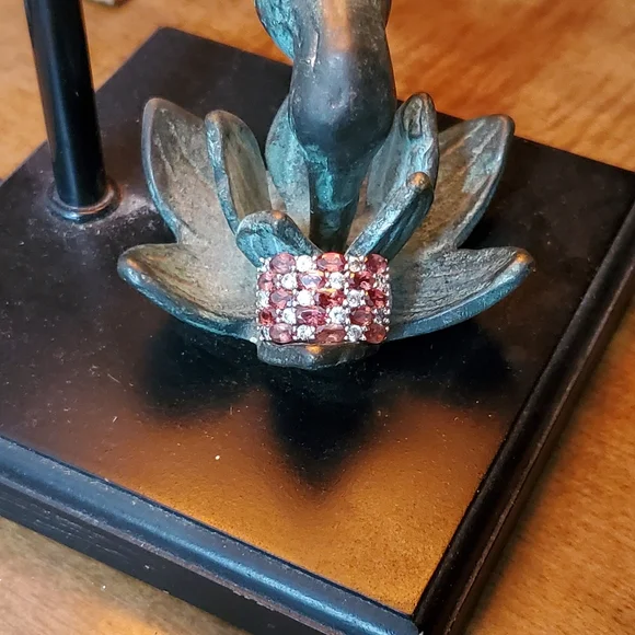 Rhodolite Garnet White Topaz Sterling Silver Ring Size 7 - Picture 4 of 16